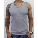 Regata Masculina Modelo Americano Ribana Canelada Algodão e Elastano CINZA
