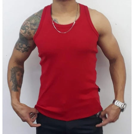 Regata Masculina Modelo Americano Ribana Canelada Algodão e Elastano VERMELHO