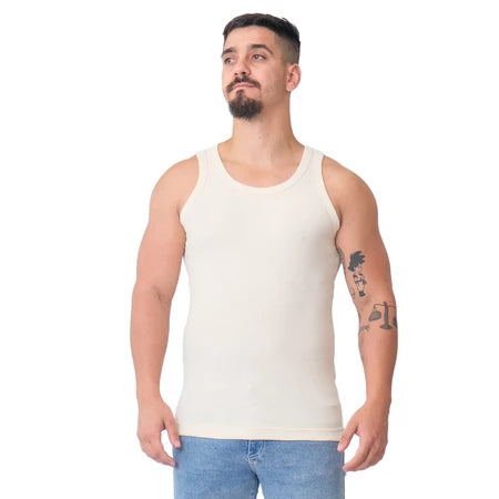 Regata Masculina Modelo Americano Ribana Canelada Algodão e Elastano CREME