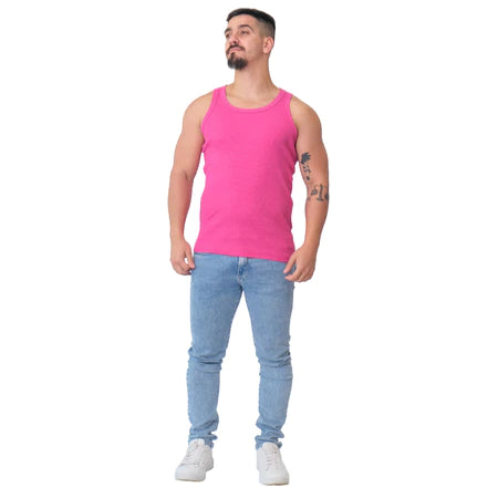 Regata Masculina Modelo Americano Ribana Canelada Algodão e Elastano FUCSIA